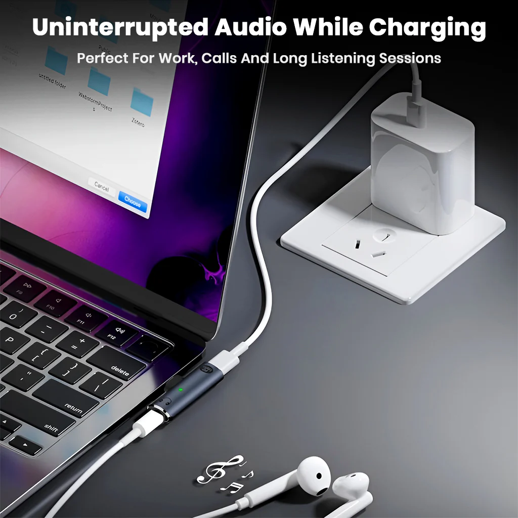 AUDIOCULAR – A14X 100W 2-In-1 Type C to Type-C/3.5mm Audio Adapter - Image 3