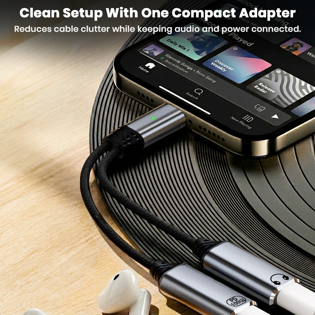 AUDIOCULAR D18 Male Type-C to Female Dual Type-C Adapter 100W PD with Hi-Res DAC - Image 8