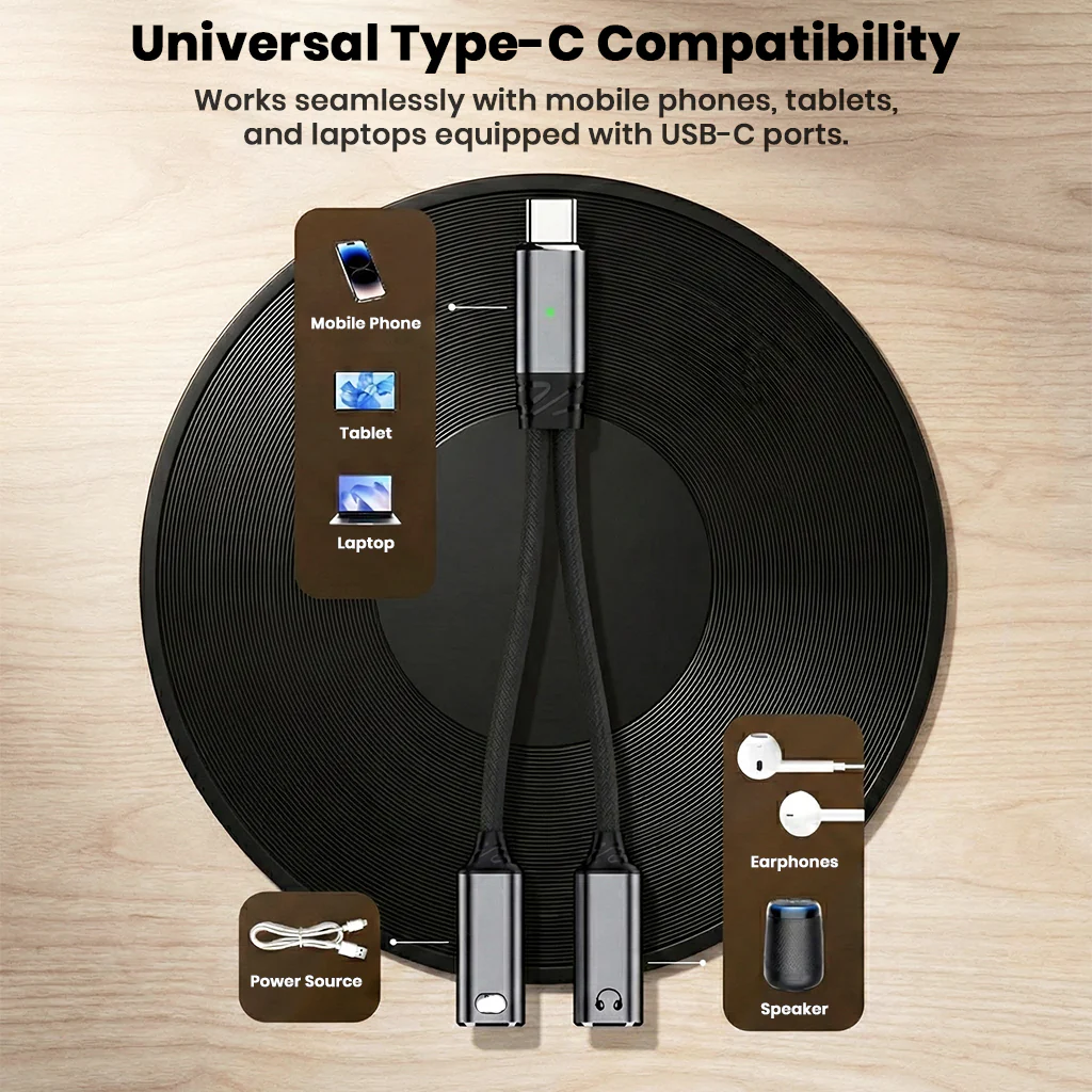 AUDIOCULAR D18 Male Type-C to Female Dual Type-C Adapter 100W PD with Hi-Res DAC - Image 9