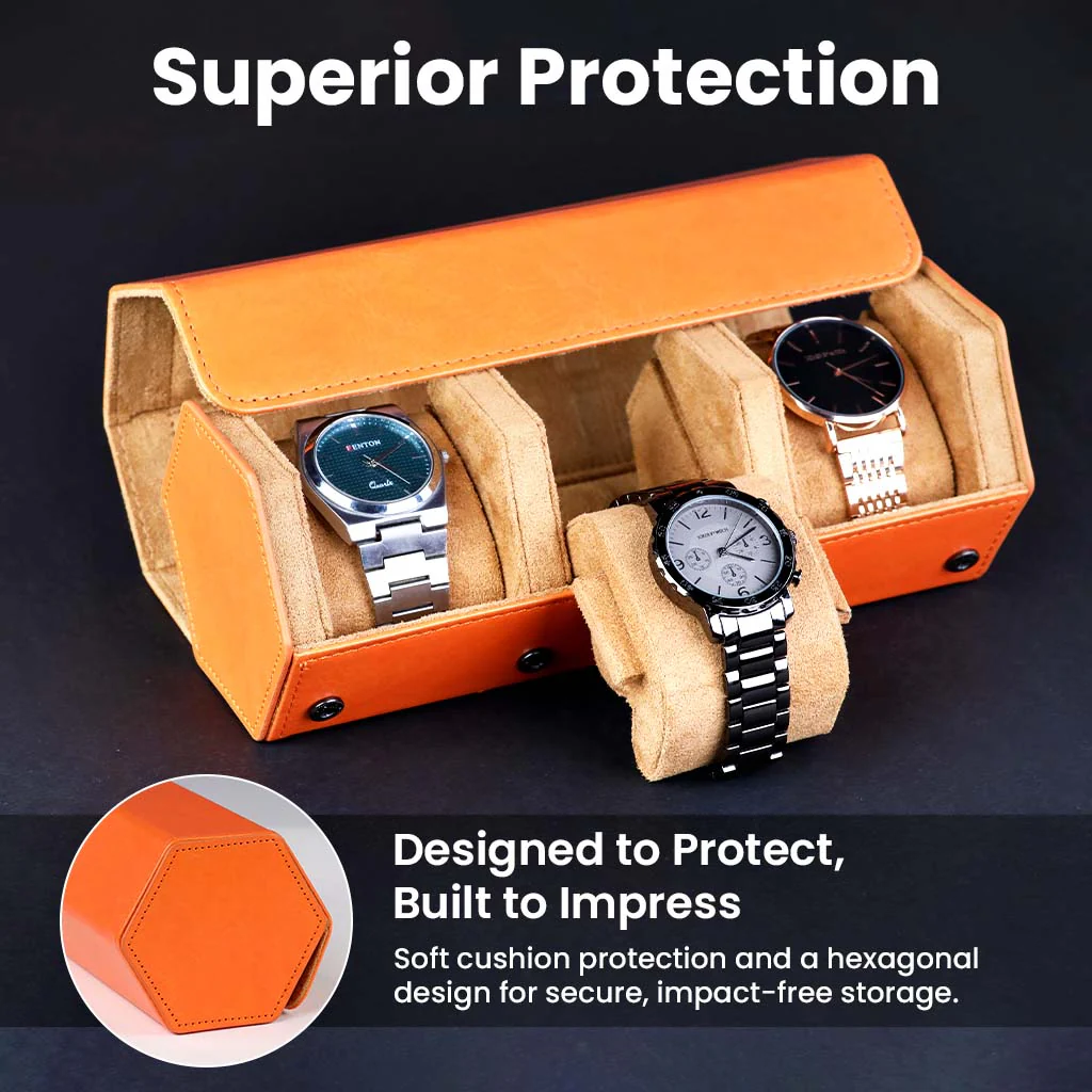 TECPHILE-  RESO Watch Box Holder Organizer Case with 3 Slot - Image 3