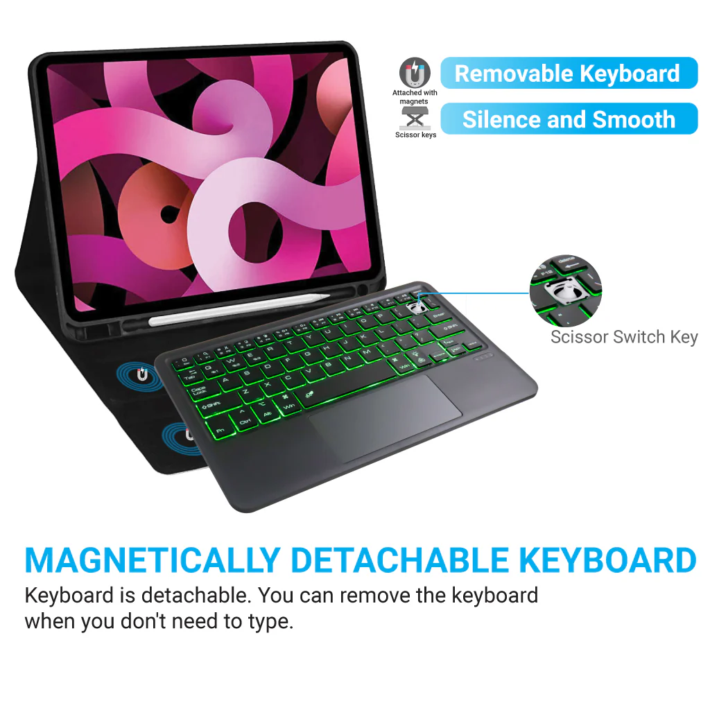 B102D Bluetooth Wireless Keyboard with Multi-Touch Trackpad, 7 Color Backlit - Image 2