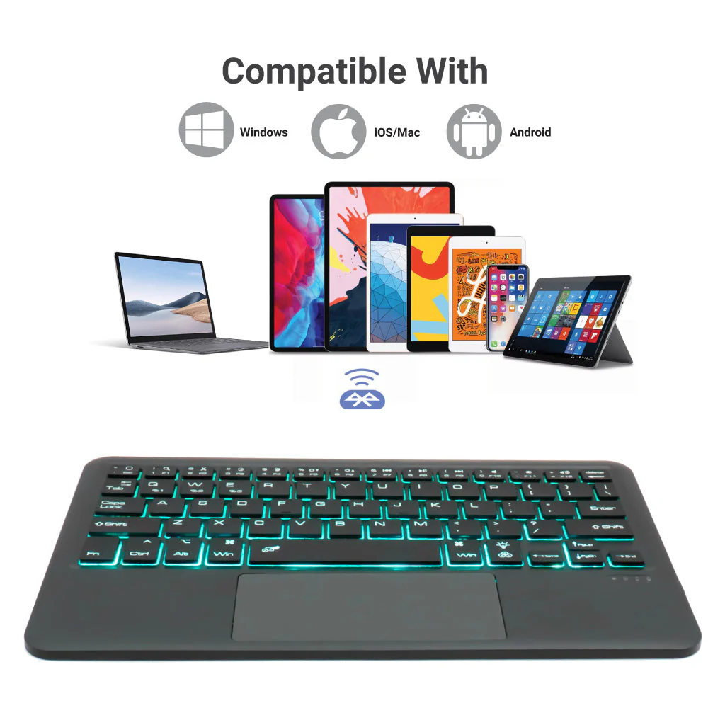 B102D Bluetooth Wireless Keyboard with Multi-Touch Trackpad, 7 Color Backlit - Image 6
