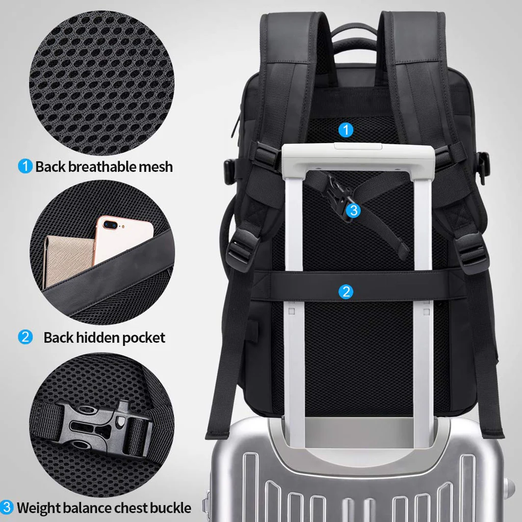 BANGE 1908D 55L Anti Theft Waterproof Large Capacity Expandable Laptop Backpack - Image 7
