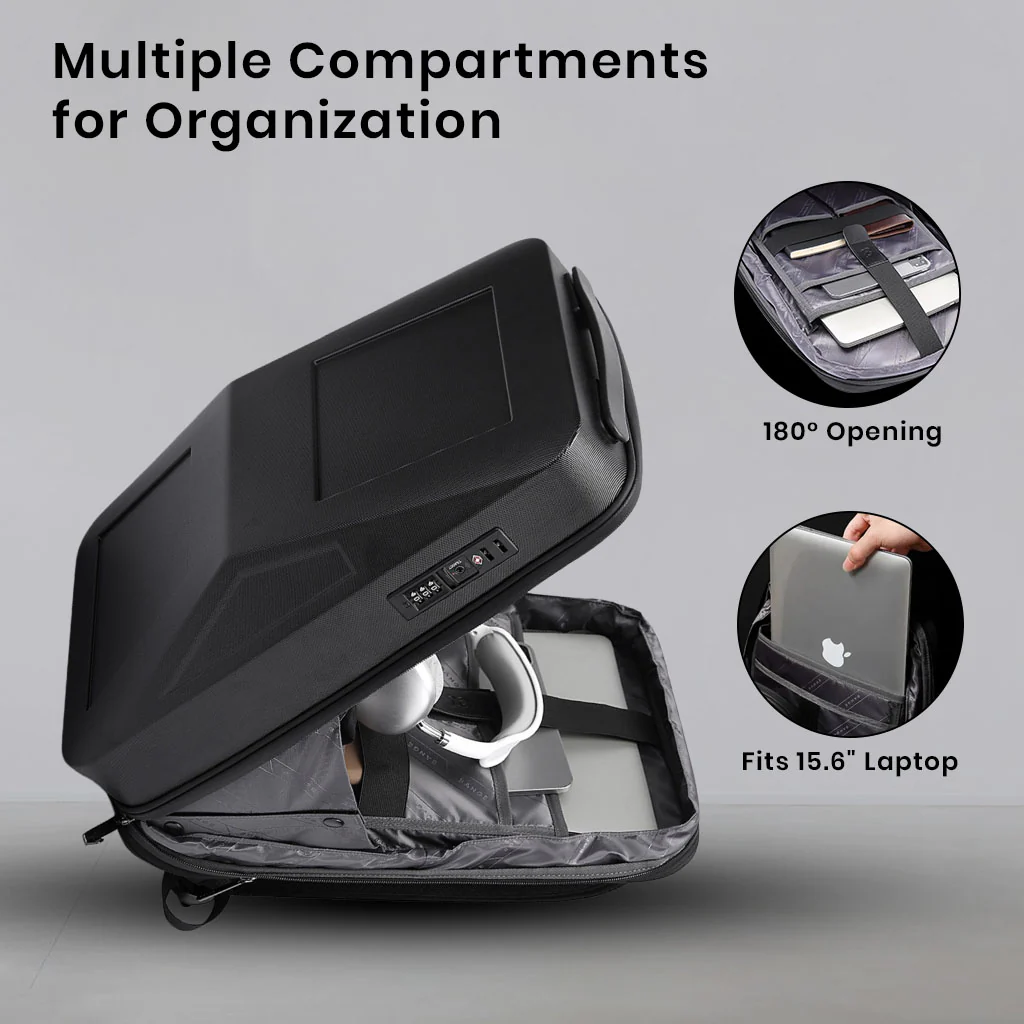 BANGE 2956 Anti Theft Hard Shell Laptop Backpack 20L-27L Expandable - Image 6