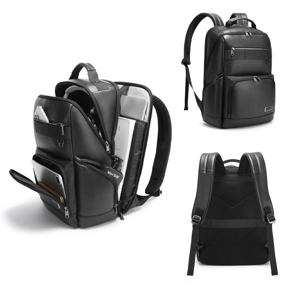 BANGE 6627 18L Genuine Leather Backpack Bag Fit for 15.6'' Laptop - Image 3