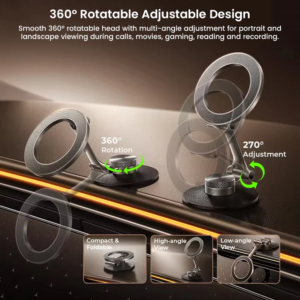 LISEN - Magnetic Phone Stand 360° Rotatable Desk Holder Strong Base Black - Image 3