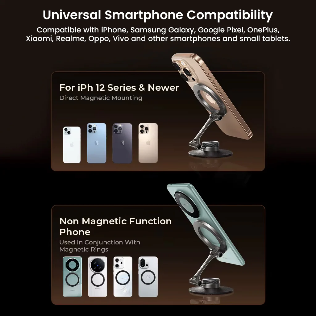 LISEN - Magnetic Phone Stand 360° Rotatable Desk Holder Strong Base Black - Image 6