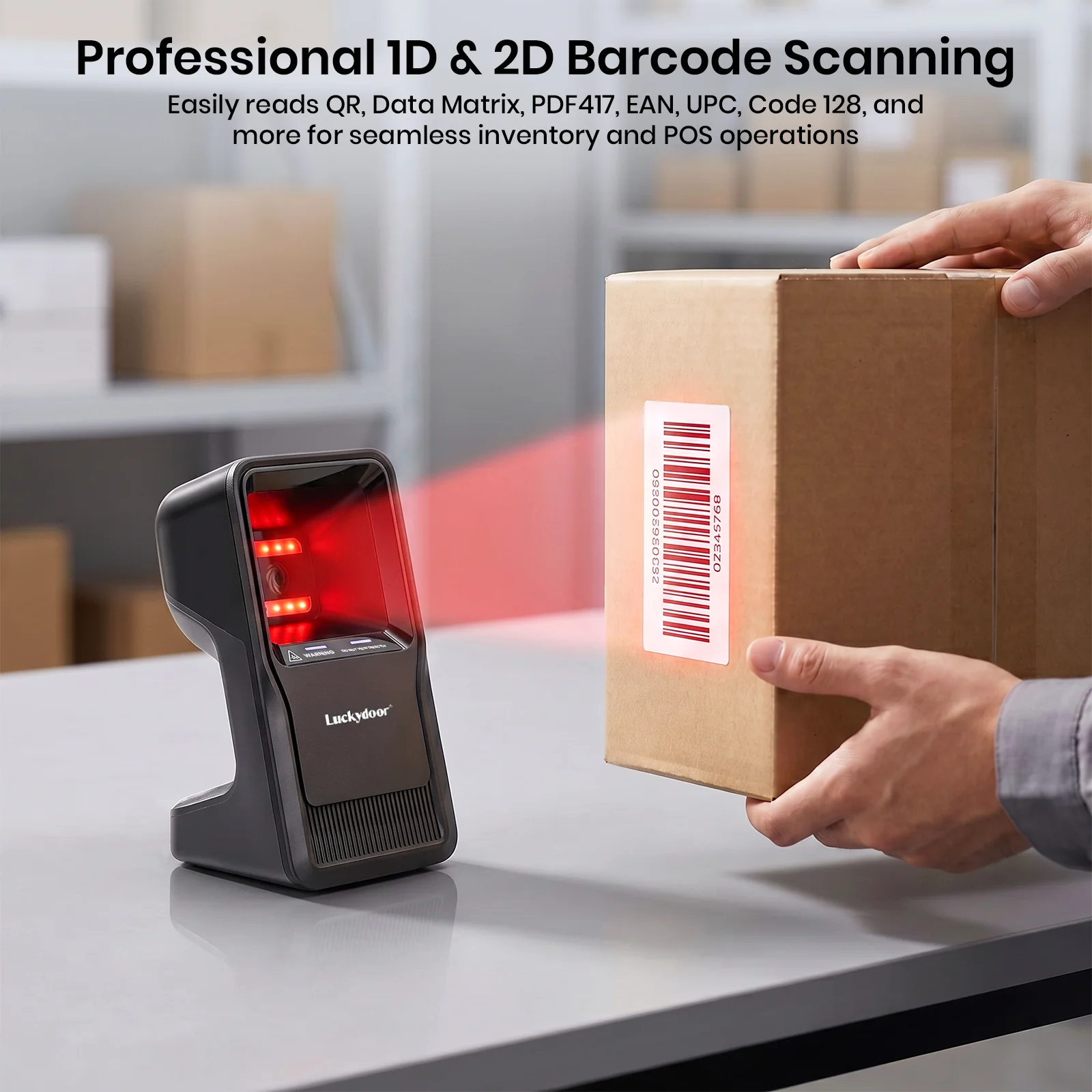 Luckydoor- 2D & 1D USB Wireless Small Square Omnidirectional Barcode Scanner - Image 4