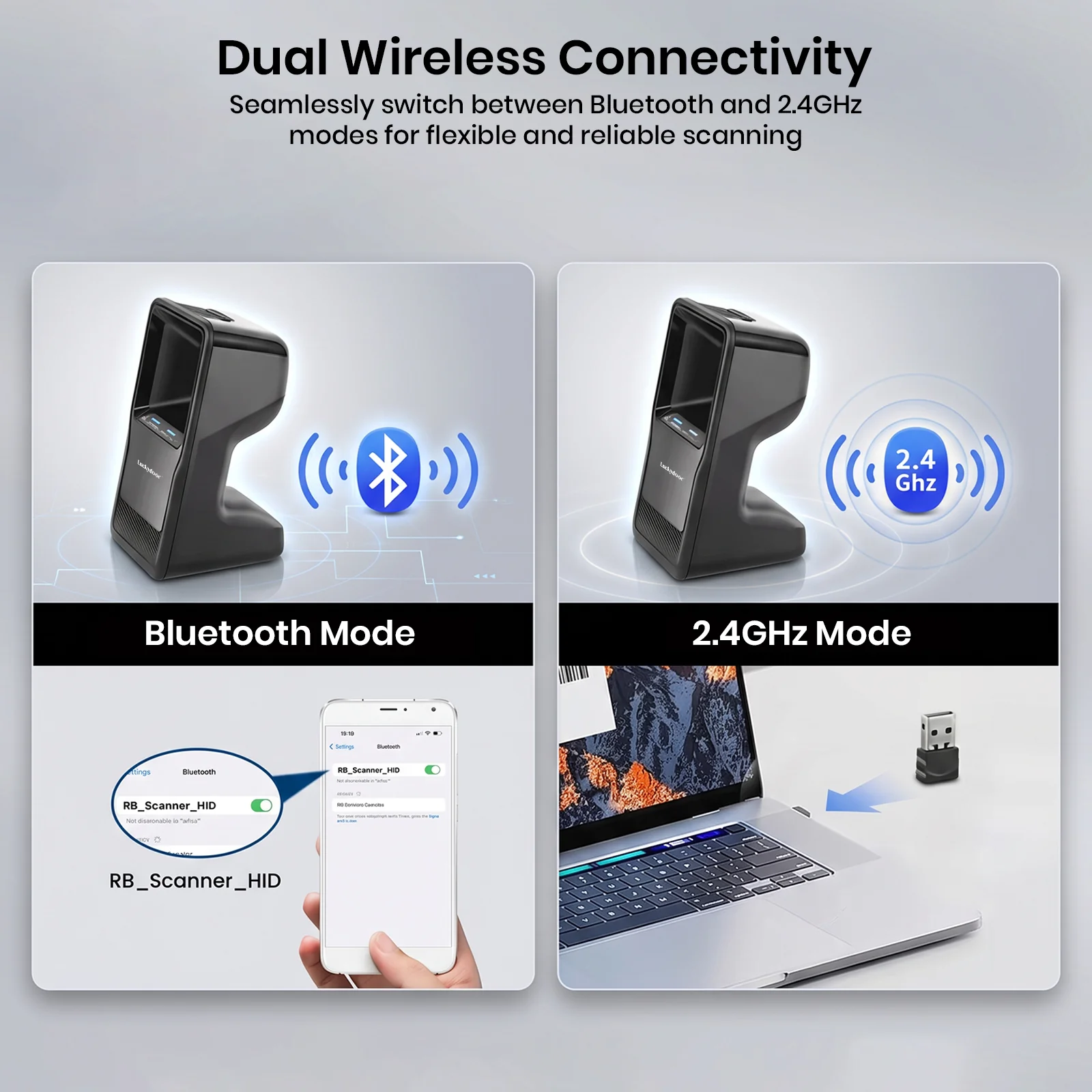 Luckydoor- 2D & 1D USB Wireless Small Square Omnidirectional Barcode Scanner - Image 9