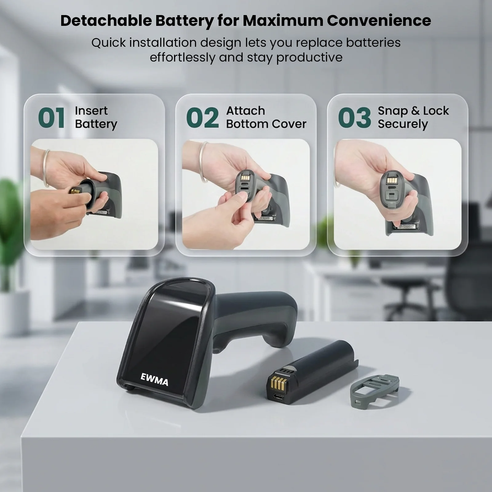 Luckydoor- DS230BT 1D & 2D 2-IN-1 Wireless Barcode Scanner with Charging Base - Image 7