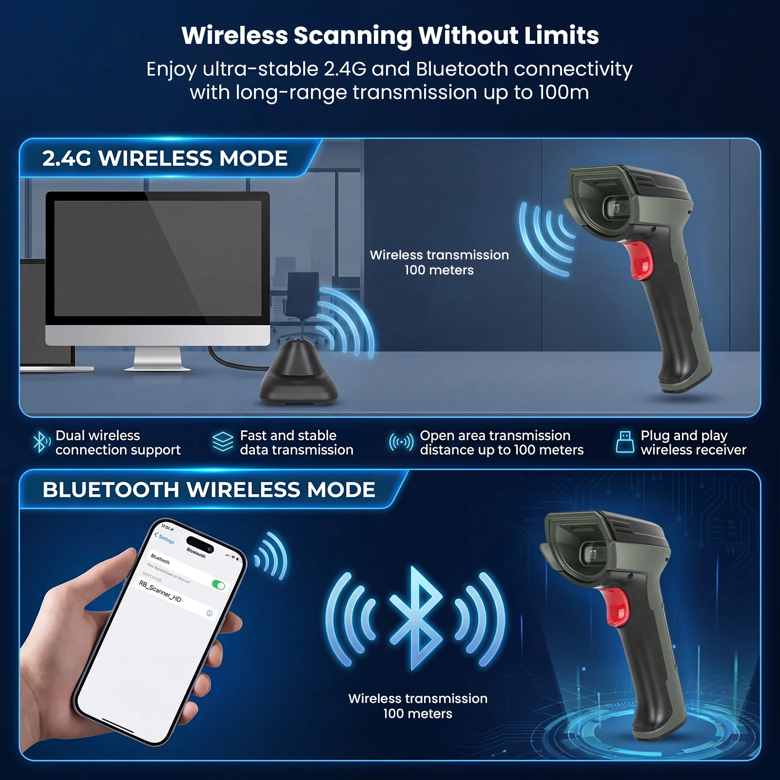 Luckydoor- DS370DT Cordless 2D Barcode Scanner with Digital Display - Image 6