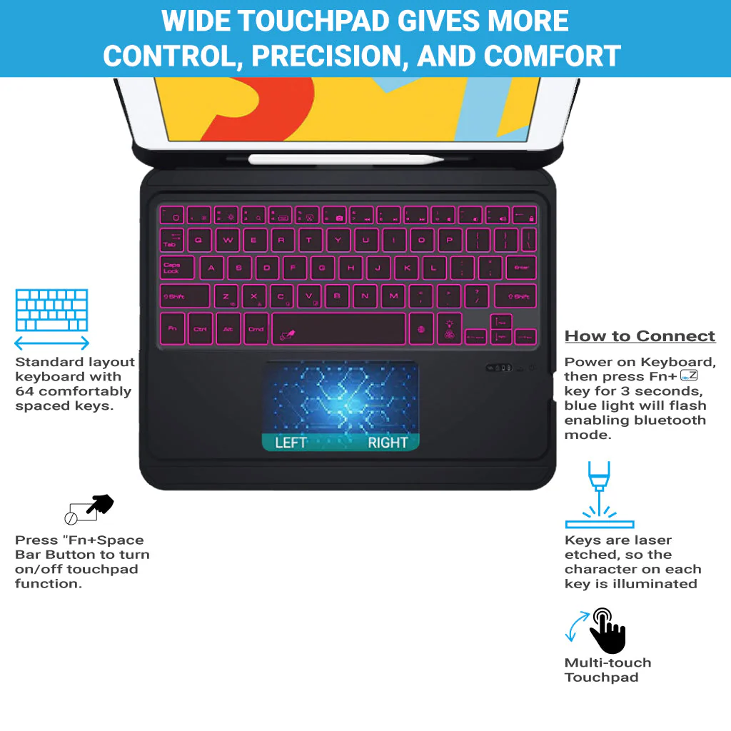 TECPHILE - T206D Wireless Keyboard Case For iPad - Image 5
