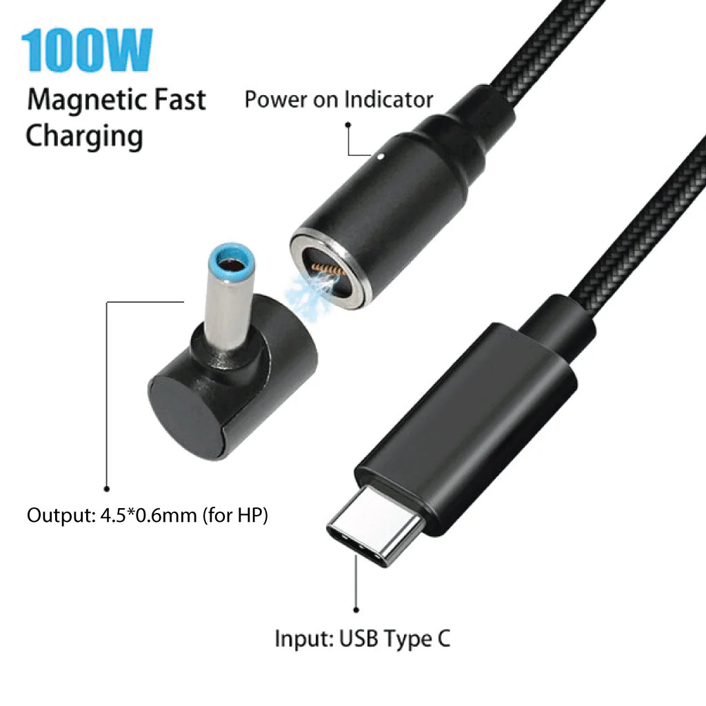 TECPHILE - 100W Magnetic Charging Cable with Adapter for HP Laptop - Image 16
