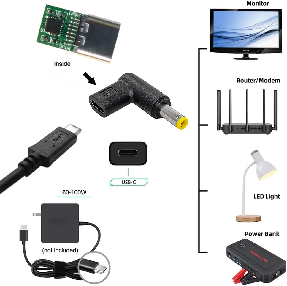 TECPHILE - 100W Type C Female to Asus/Toshiba/ Lenovo/Fujitsu Laptop Adapter - Image 4
