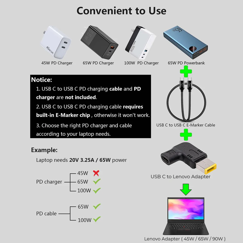 TECPHILE - 100W Type C Female to Lenovo Laptop Adapter - Image 4