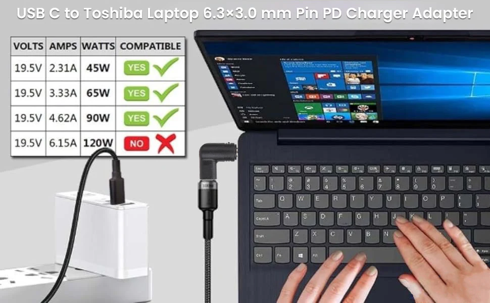 TECPHILE - 100W Type C Female to TOSHIBA Laptop Adapter - Image 5