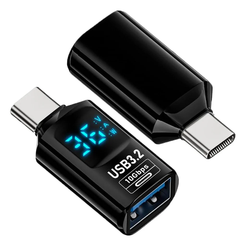 TECPHILE- 100W Type C Male to USB Female OTG Adapter with Digital Display