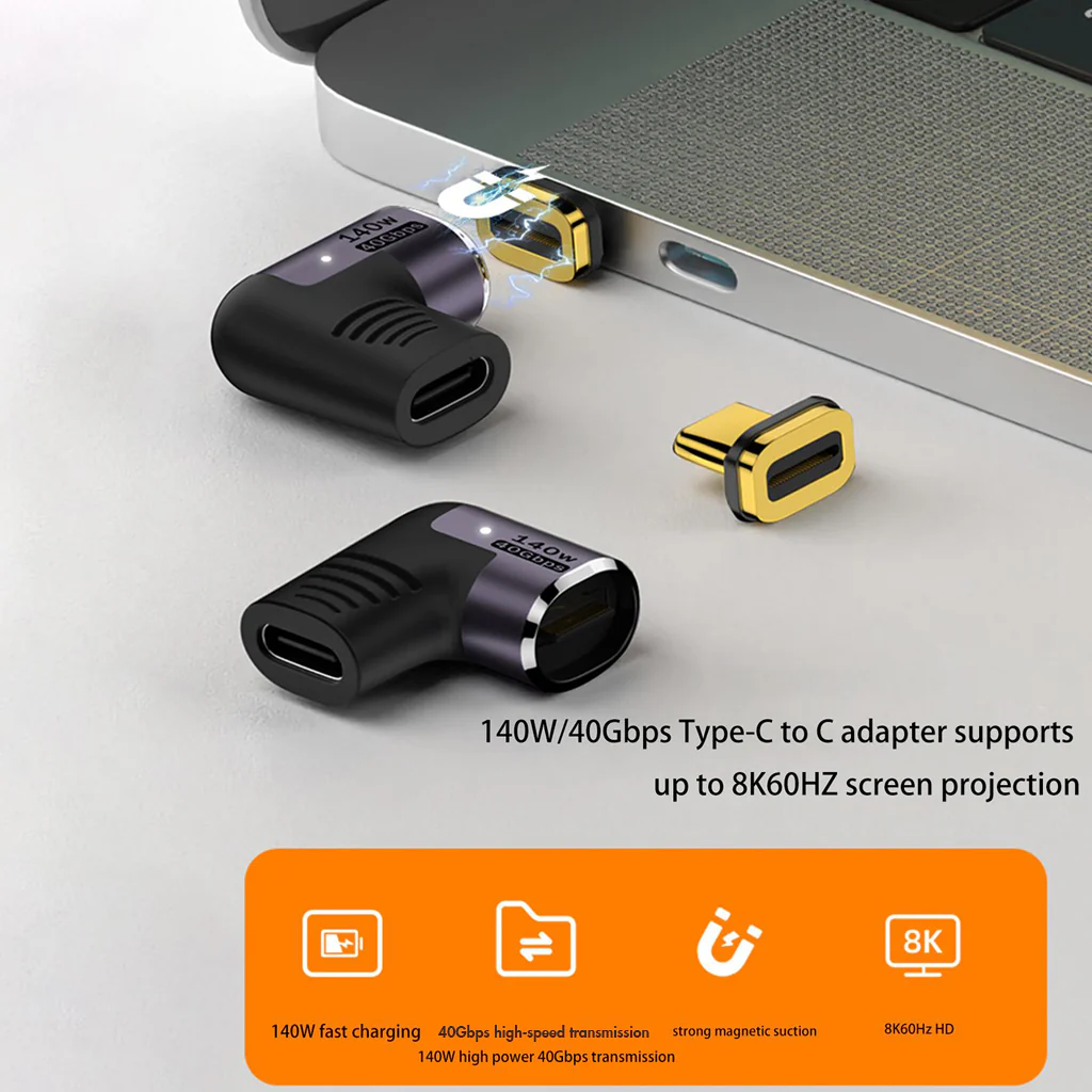 TECPHILE - 140W 40Gbps Type C Female to Type C Male Magnetic Adapter - Image 16