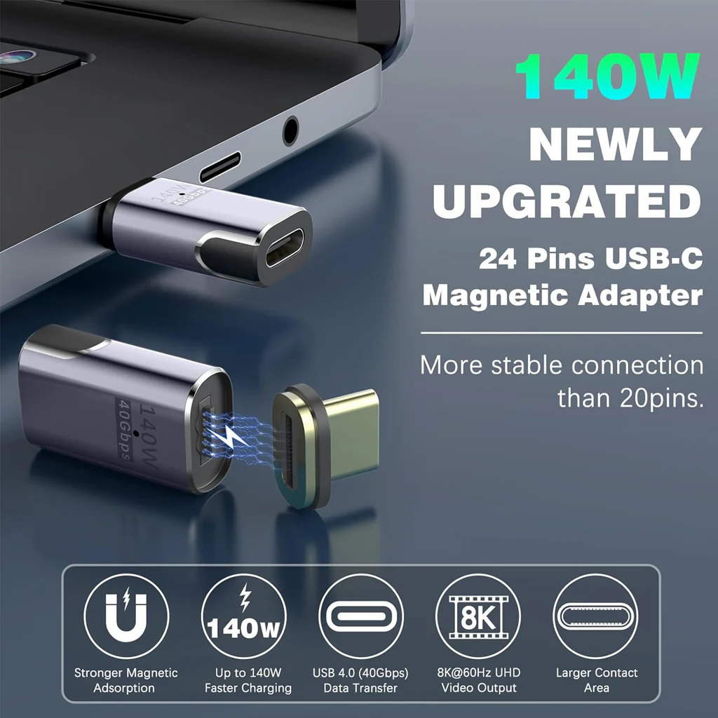 TECPHILE - 140W 40Gbps Type C Female to Type C Male Magnetic Adapter - Image 28