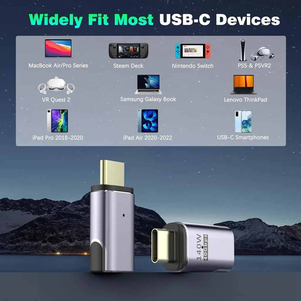 TECPHILE - 140W 40Gbps Type C Female to Type C Male Magnetic Adapter - Image 33