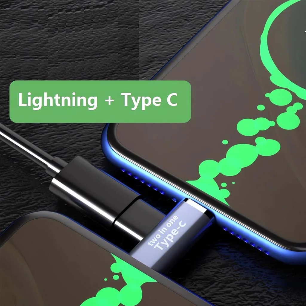 TECPHILE- 2-in-1 Type-C Female to USB-C Male/Lightning Male Splitter Adapter - Image 4