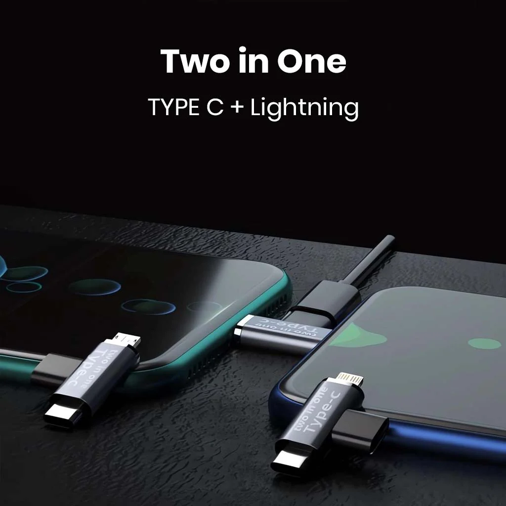 TECPHILE- 2-in-1 Type-C Female to USB-C Male/Lightning Male Splitter Adapter - Image 6