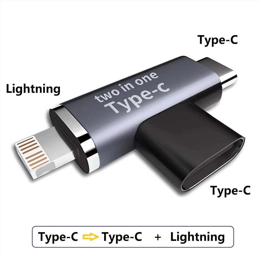 TECPHILE- 2-in-1 Type-C Female to USB-C Male/Lightning Male Splitter Adapter - Image 7