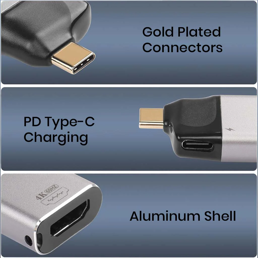 TECPHILE - 2-in-1 Type-C Male to HDMI 2.0 + Type-C 100W PD Female Adapter - Image 7