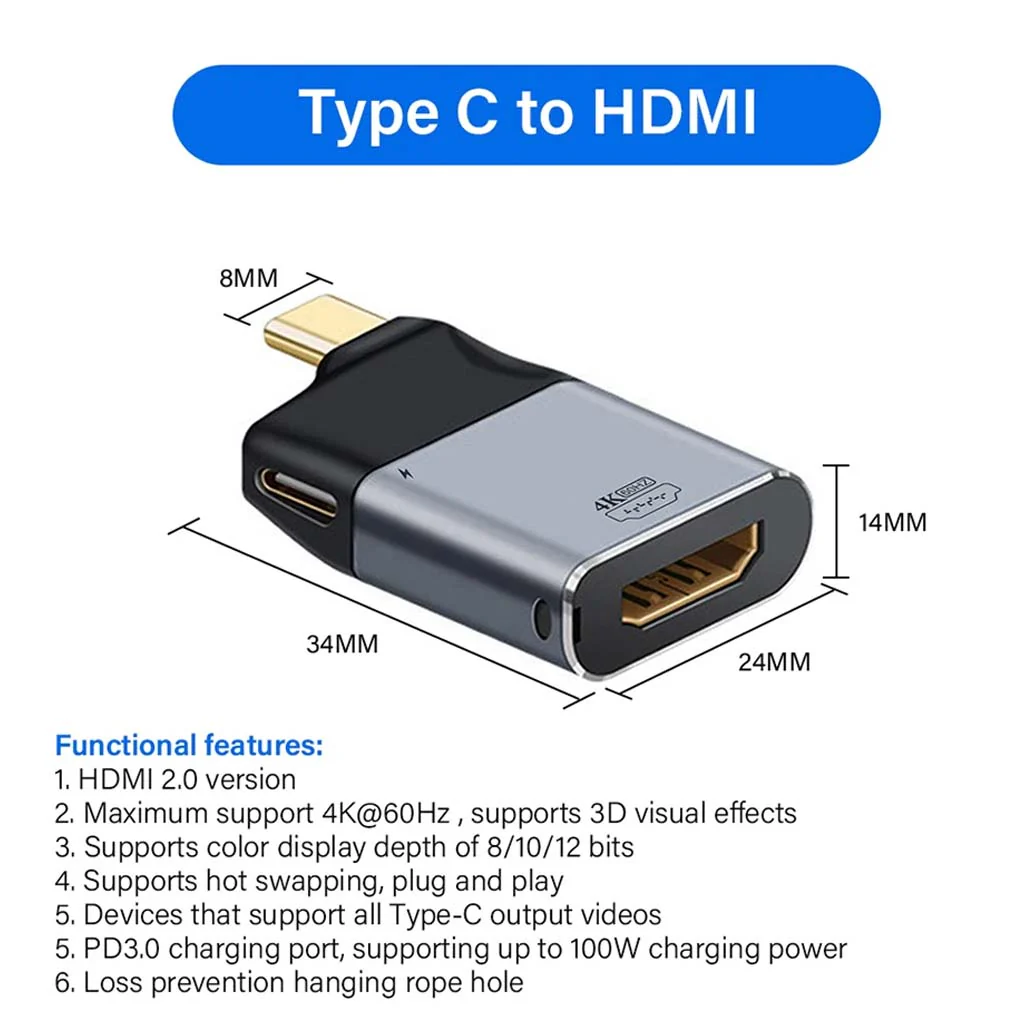 TECPHILE - 2-in-1 Type-C Male to HDMI 2.0 + Type-C 100W PD Female Adapter - Image 8