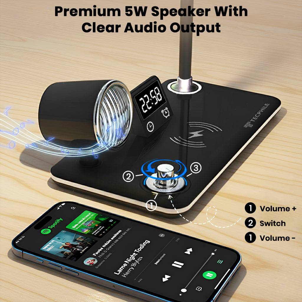 TECPHILE 5-in-1 Study Desk Lamp with Bluetooth Speaker & Wireless Charging - Image 6