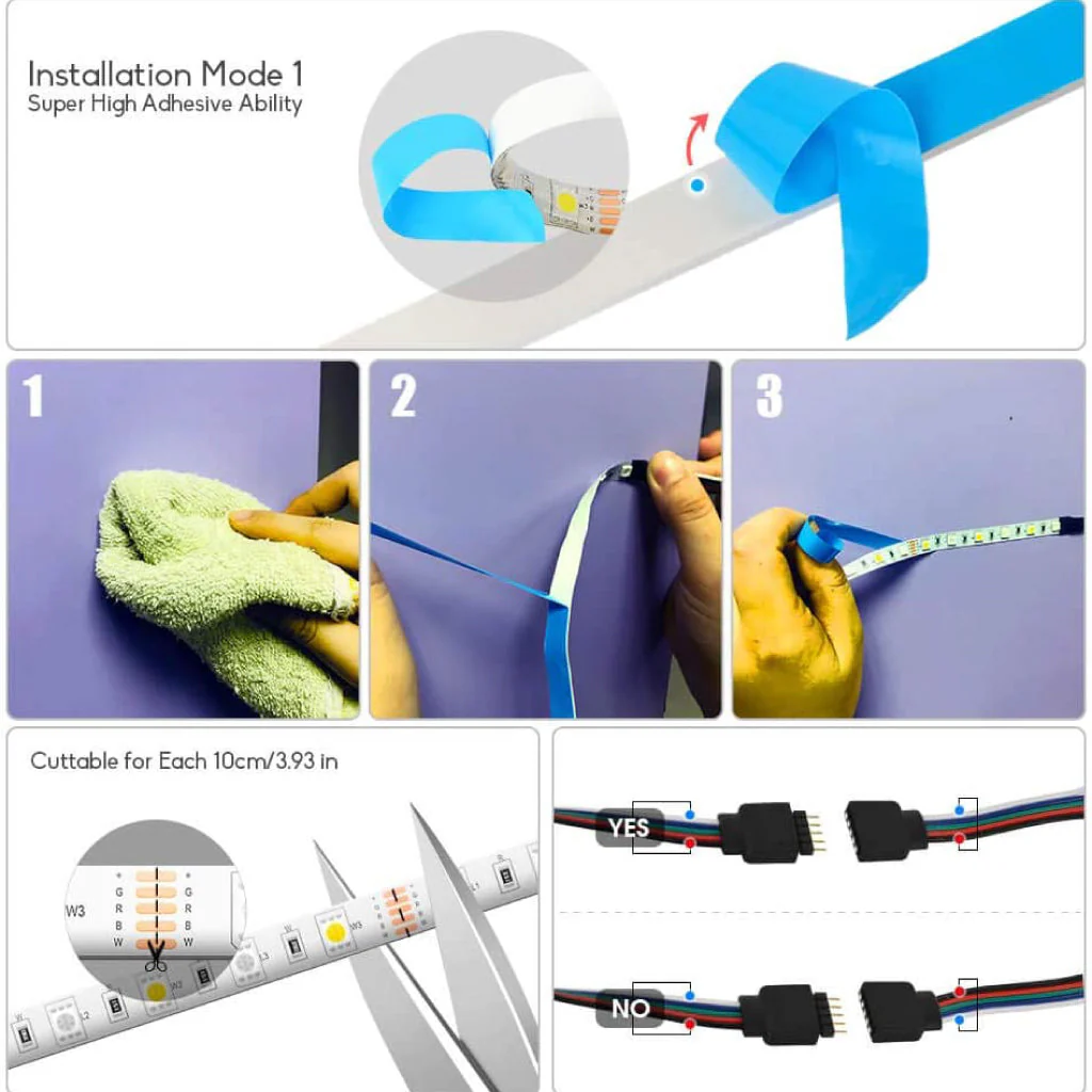 TECPHILE - 5050 RGBW Smart LED Strip Light with Controller - Image 9