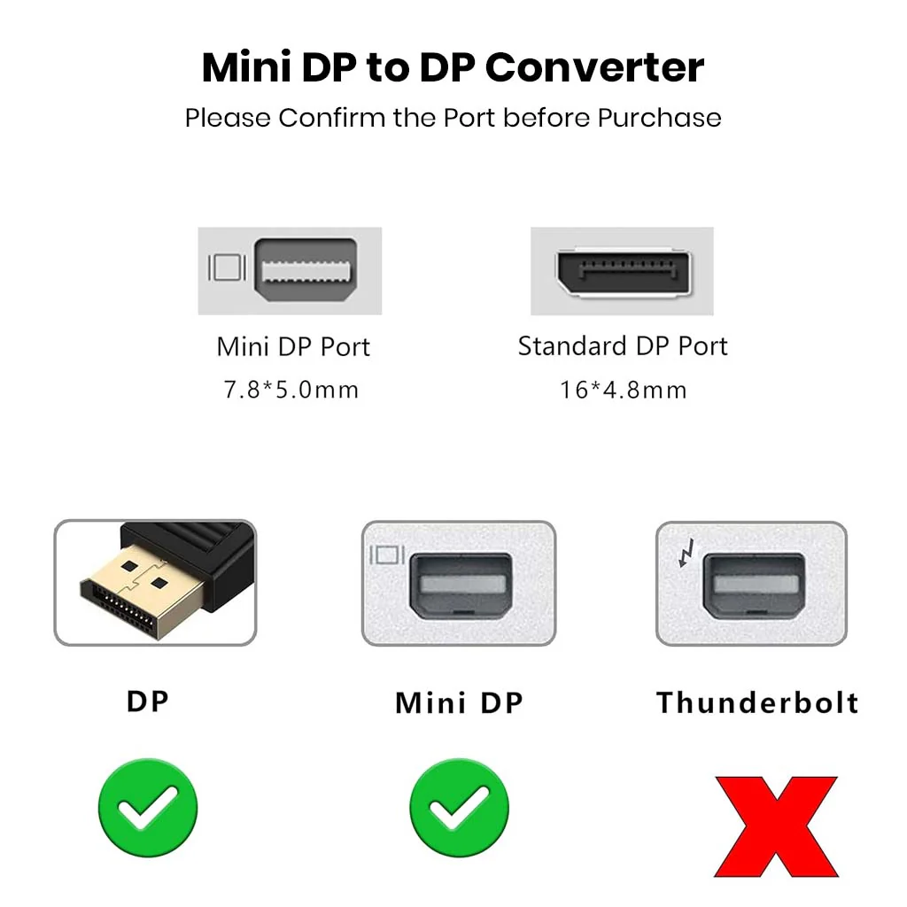 TECPHILE- 8K Mini DisplayPort Female to DisplayPort Male Adapter 90° Angled - Image 2