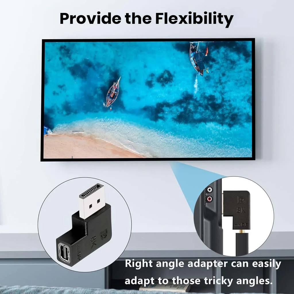TECPHILE- 8K Mini DisplayPort Female to DisplayPort Male Adapter 90° Angled - Image 3