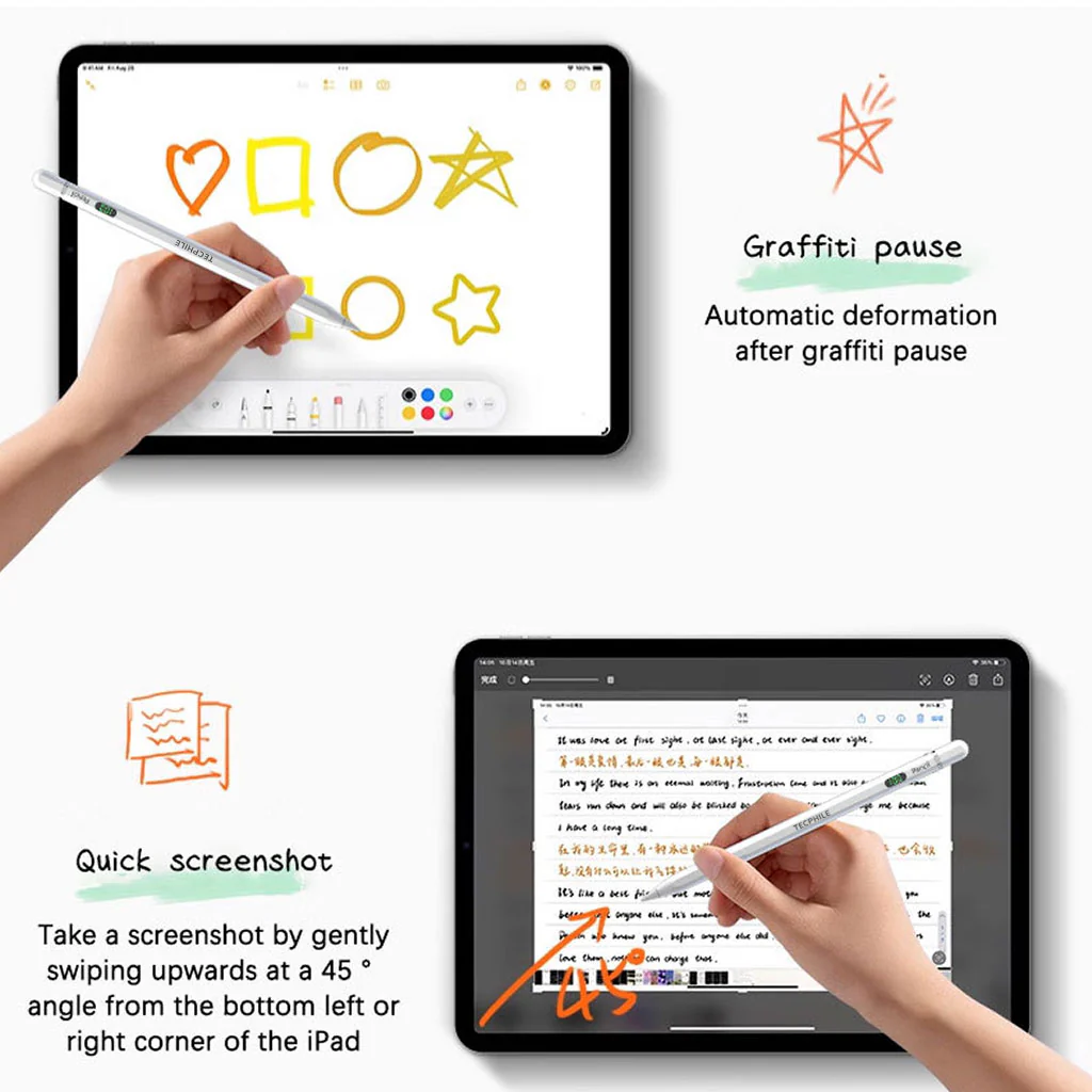 TECPHILE BP26 iPad Pencil with LED Display, Palm Rejection & Tilt Sensitivity - Image 10