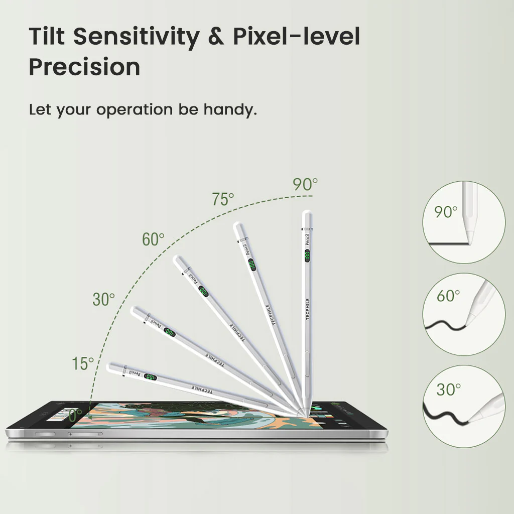 TECPHILE BP26 iPad Pencil with LED Display, Palm Rejection & Tilt Sensitivity - Image 11