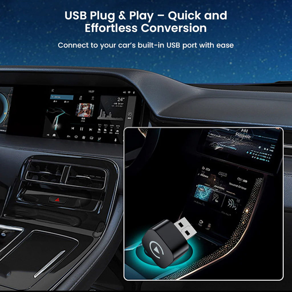 TECPHILE CarDock Wired to Wireless CarPlay & Android Auto USB Adapter - Image 4