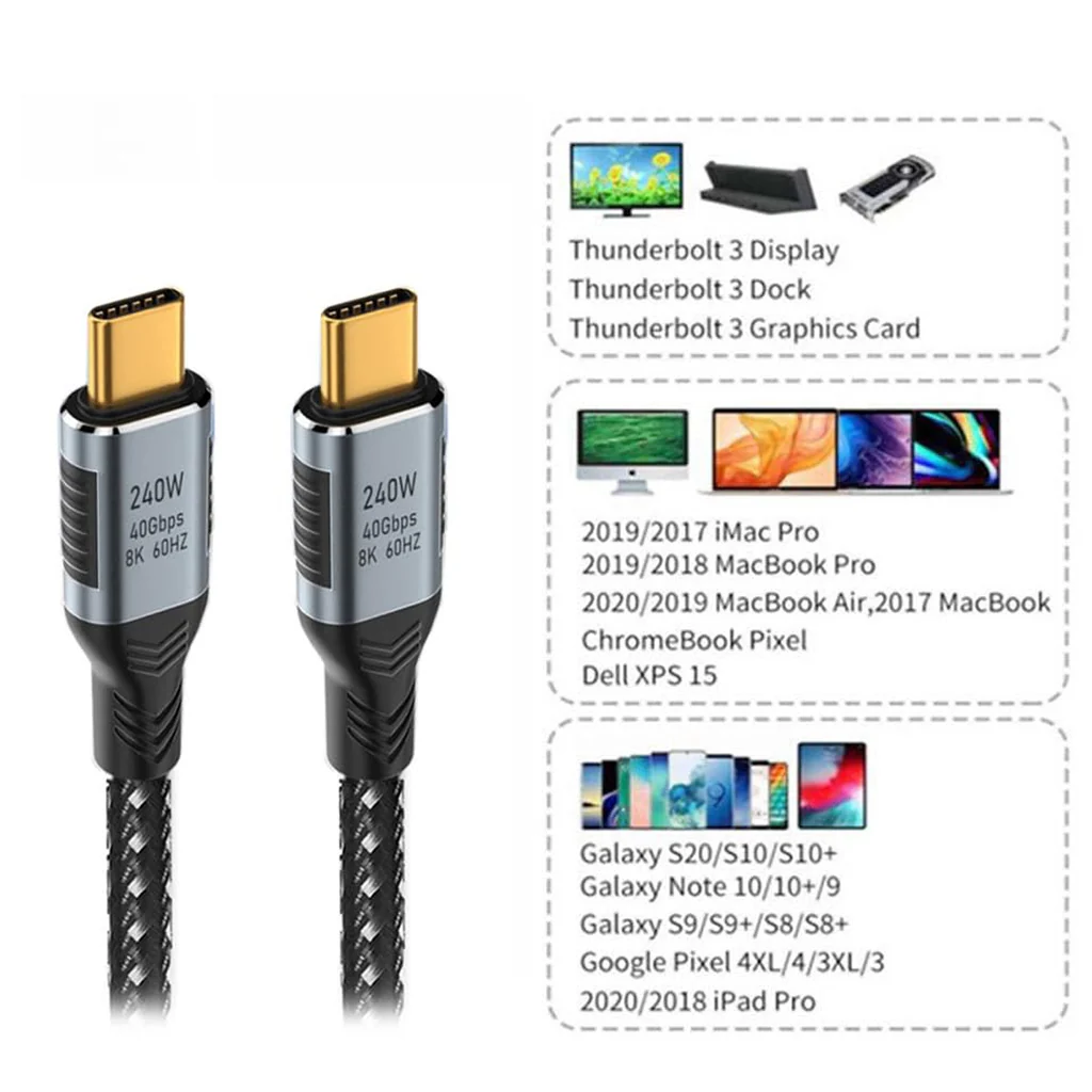 TECPHILE 240W Type C to USB4 C Thunderbolt 4 Cable 8K@60hz, 40Gbps - Image 12