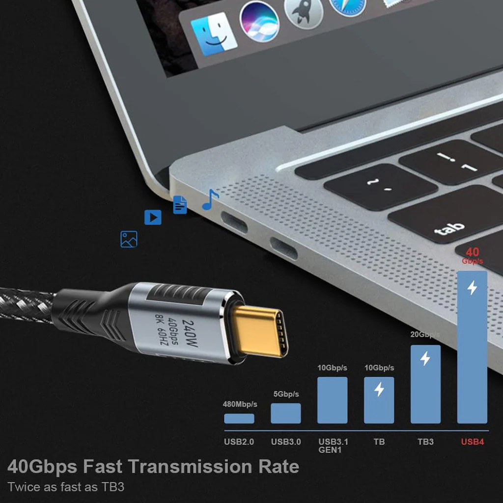 TECPHILE 240W Type C to USB4 C Thunderbolt 4 Cable 8K@60hz, 40Gbps - Image 17