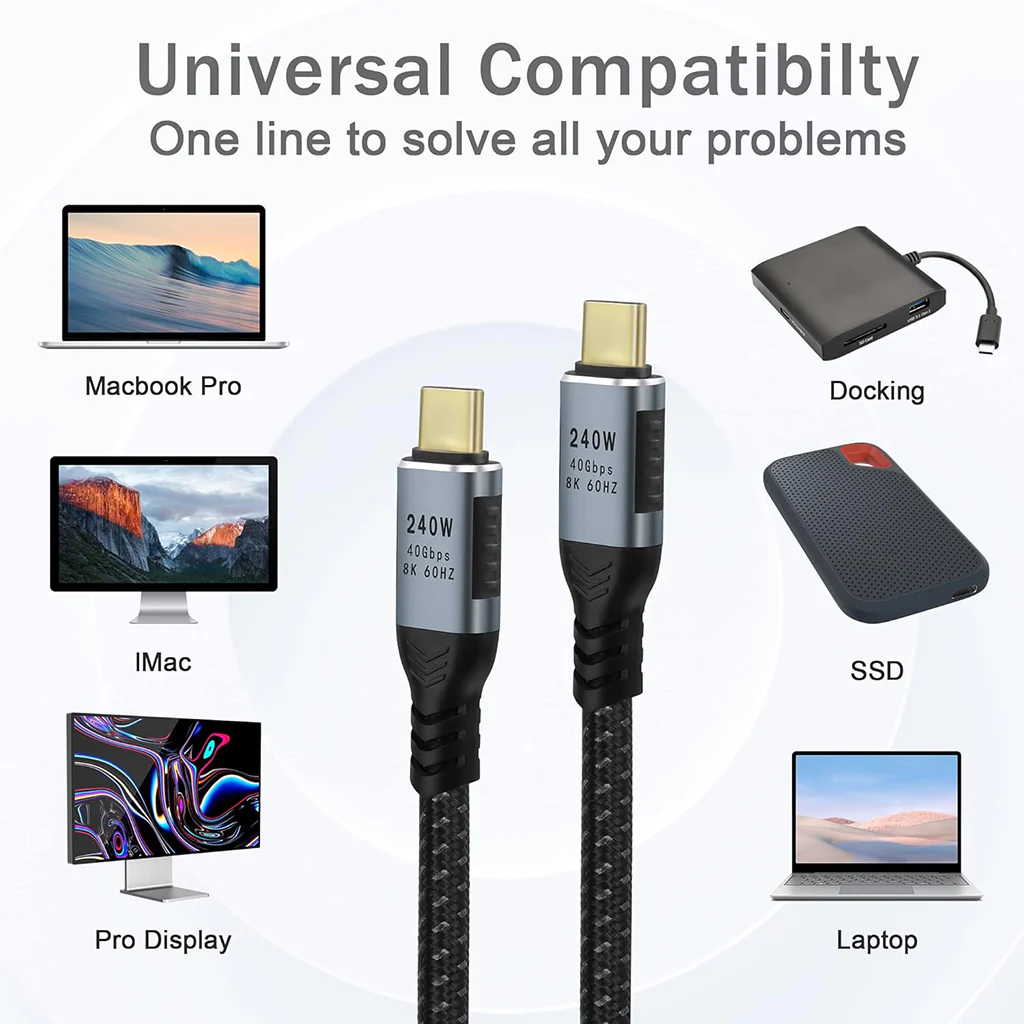 TECPHILE 240W Type C to USB4 C Thunderbolt 4 Cable 8K@60hz, 40Gbps - Image 6