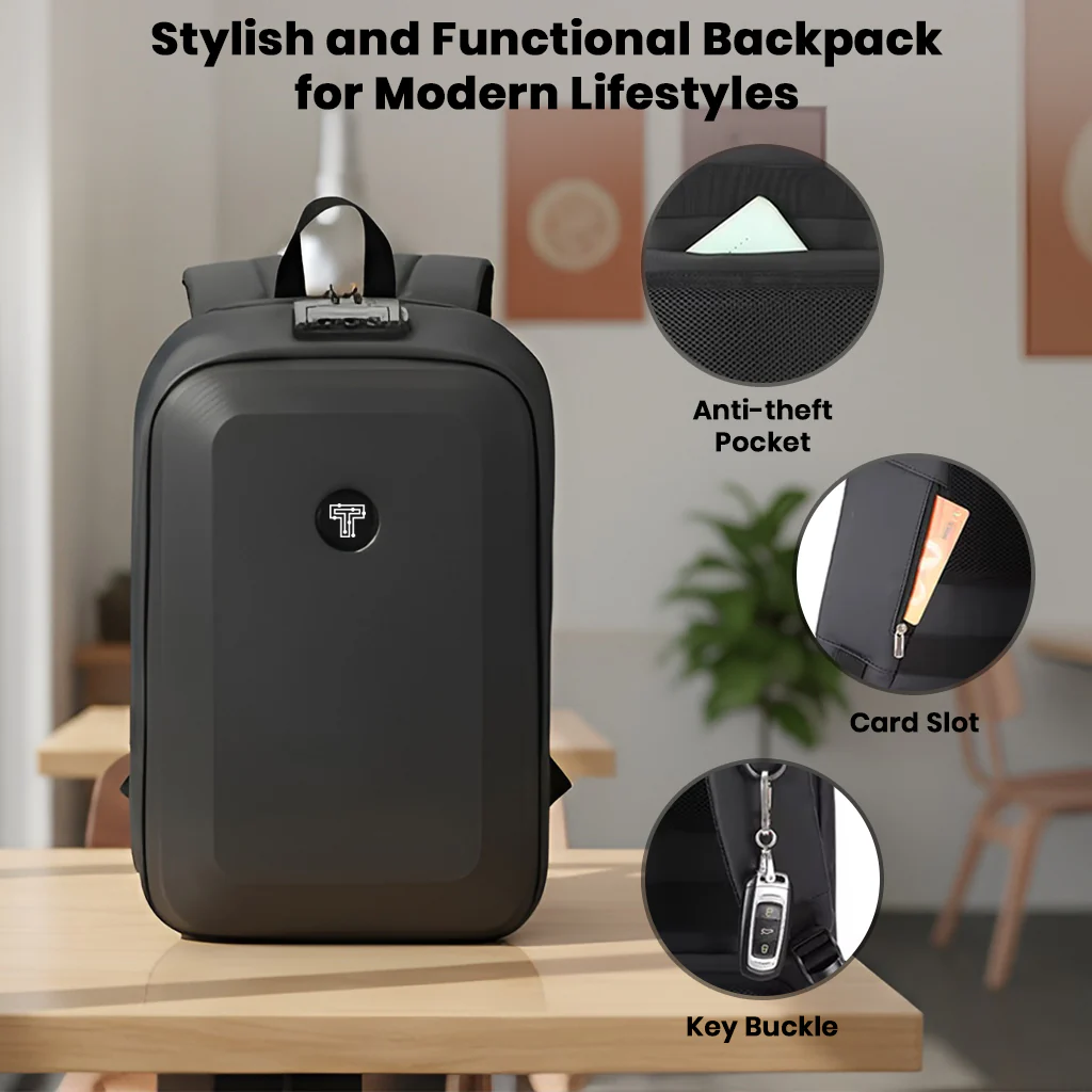 TECPHILE - COMPX Anti Theft Hard Shell Bag Laptop Backpack 15L Fit for 15.6” Laptop - Image 13