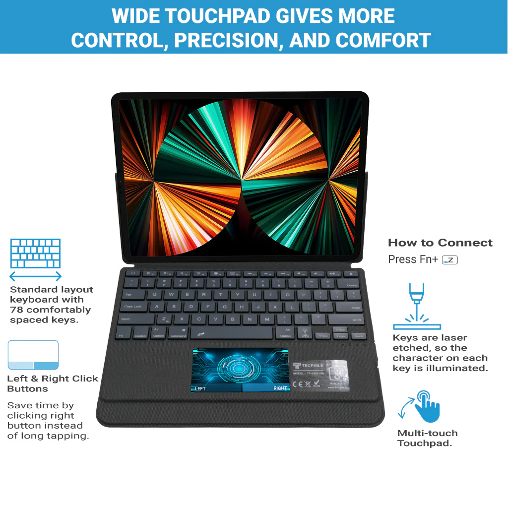 TECPHILE - J3129D Wireless Keyboard Case for iPad Pro 12.9 - Image 3