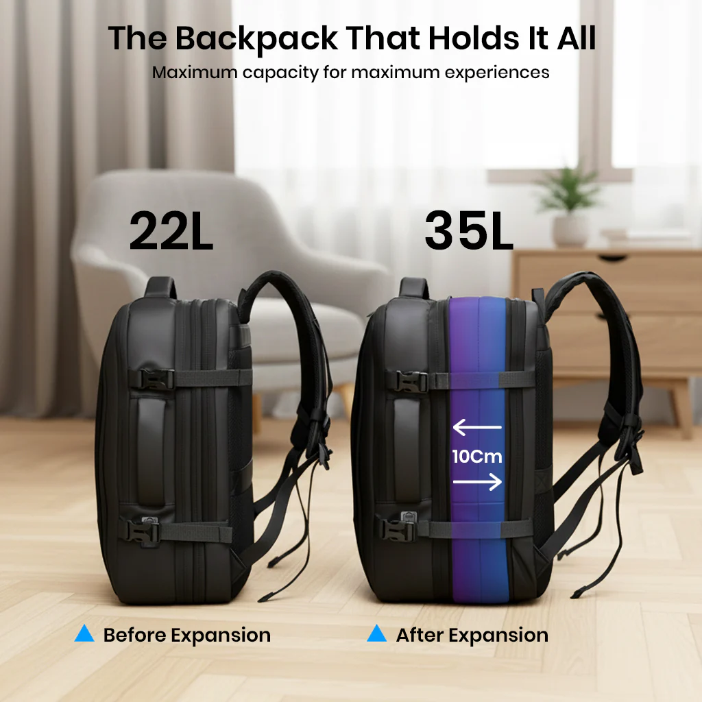 TECPHILE – Laptop Bag 35L Expandable Anti-Theft Travel Backpack for Men with USB Port - Image 2
