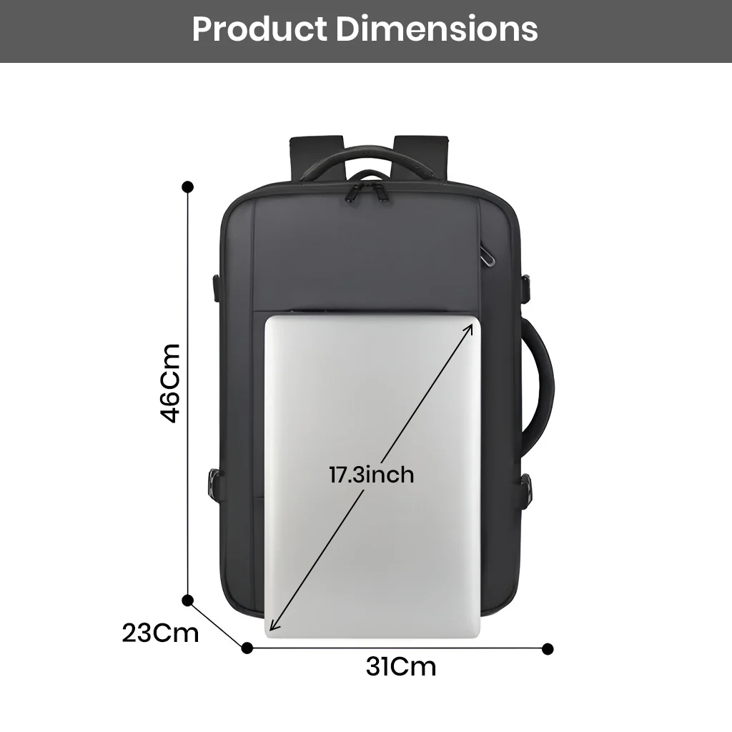 TECPHILE – Laptop Bag 35L Expandable Anti-Theft Travel Backpack for Men with USB Port - Image 6