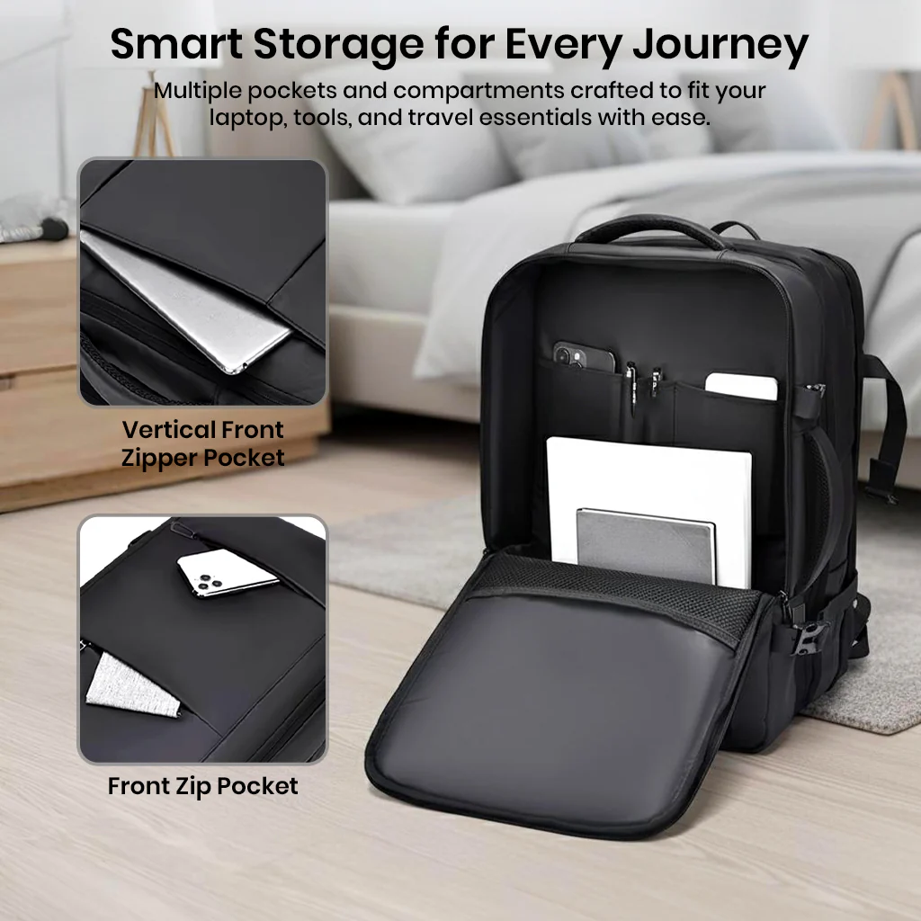 TECPHILE – Laptop Bag 35L Expandable Anti-Theft Travel Backpack for Men with USB Port - Image 9