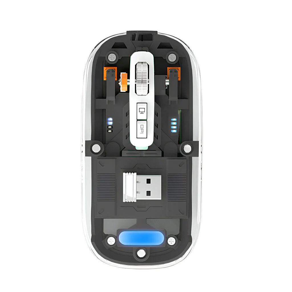 TECPHILE M133 Transparent Wireless RGB Mouse, Tri-Mode Connectivity