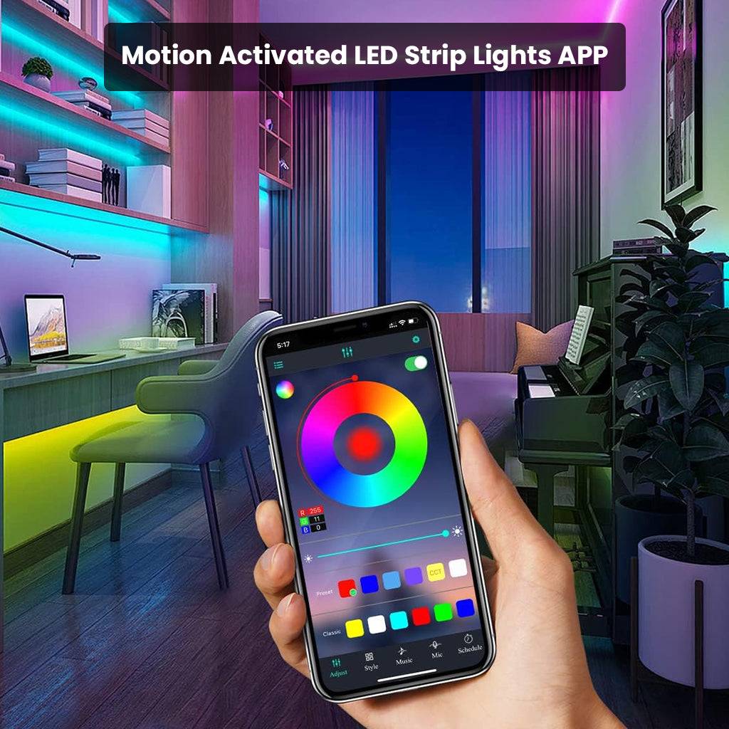 TECPHILE Motion Sensor 5m RGB LED Strip Light with App Control - Image 3