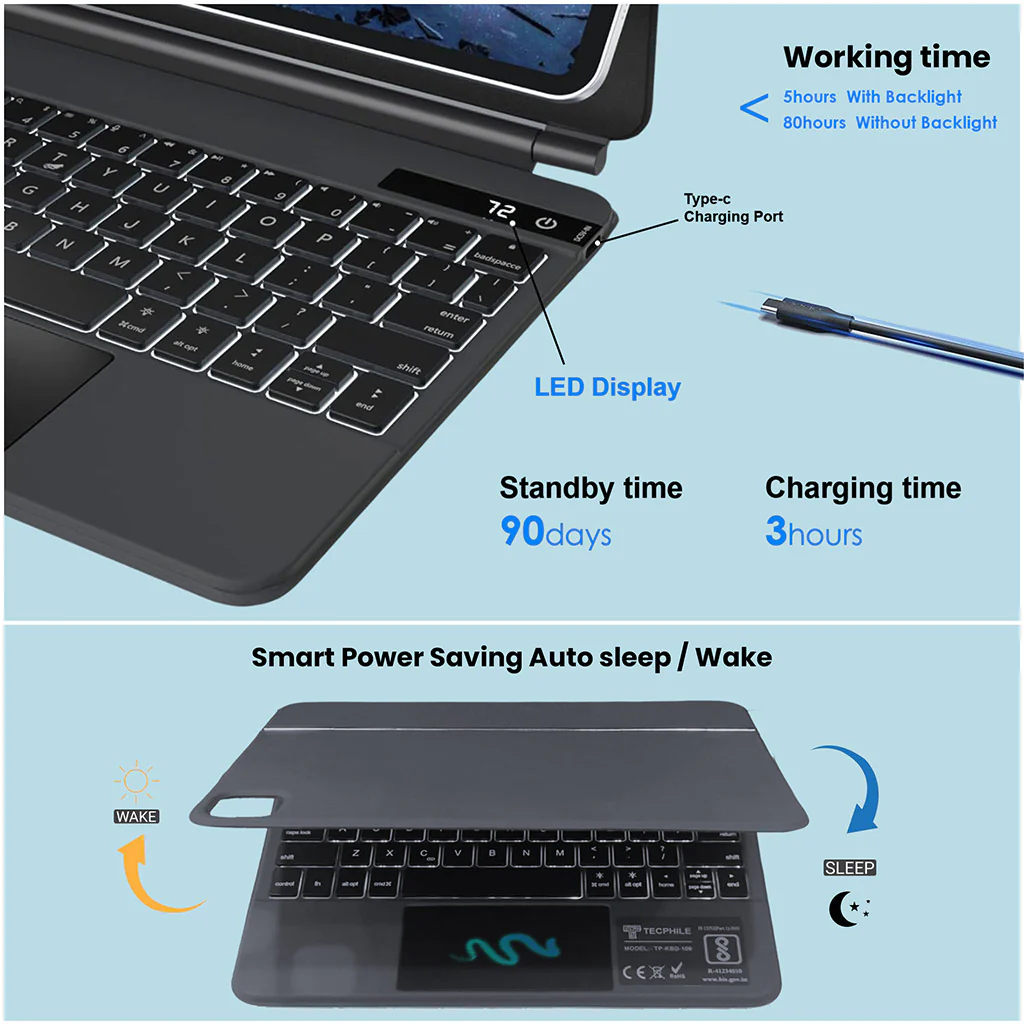 TECPHILE - P109 Magic keyboard Case for iPad - Image 5