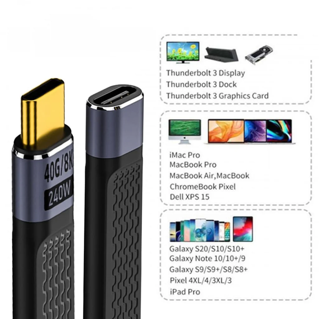TECPHILE - PD 240W 40Gbps Type-C Male to Type-C Female FPC Cable - Image 3