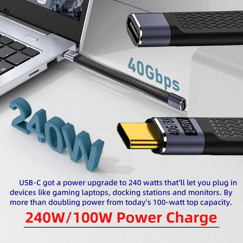 TECPHILE - PD 240W 40Gbps Type-C Male to Type-C Female FPC Cable - Image 4