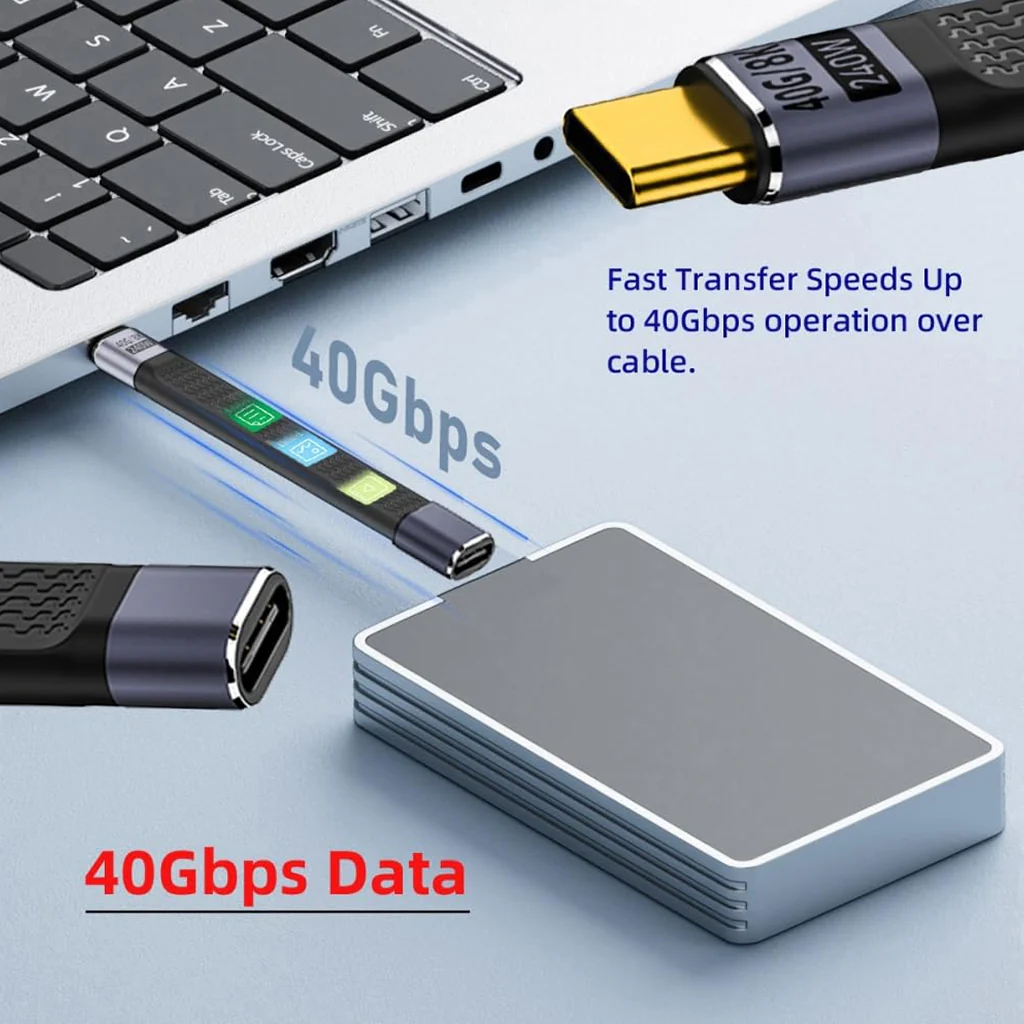 TECPHILE - PD 240W 40Gbps Type-C Male to Type-C Female FPC Cable - Image 5